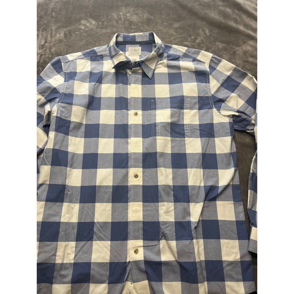L.L.Bean Mens‎ Traditional Fit Long Sleeve Button Up Shirt Blue Plaid